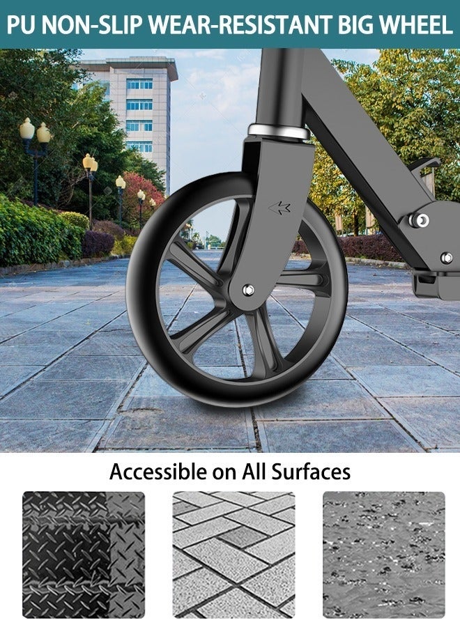 Arabest Kick Scooter, Foldable Commuter Scooter with Anti-Shock Suspension, 3-Level Adjustable Height Handlebar Push Scooter with Large Wheels for Kids, Teen and Adults(Black) - Image 3